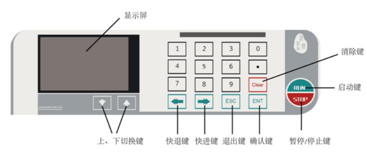 WH-SP-01单通道微量注射泵产品外观操作界面，全程按键触点设置