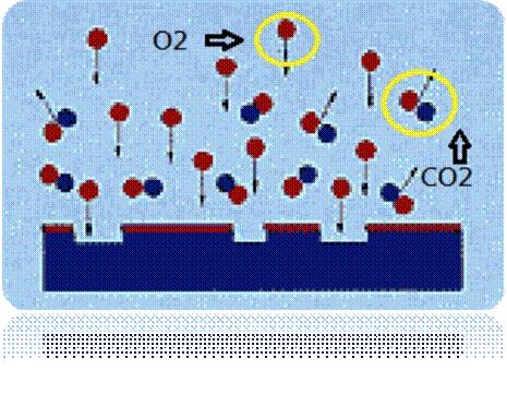 图二為已被电离化的气体分子团（Plasma）对被处理材料的分子团进行撞击及反应。
